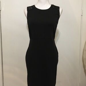 H&M Black Sleeveless Midi Dress with Lace Shoulders and Back